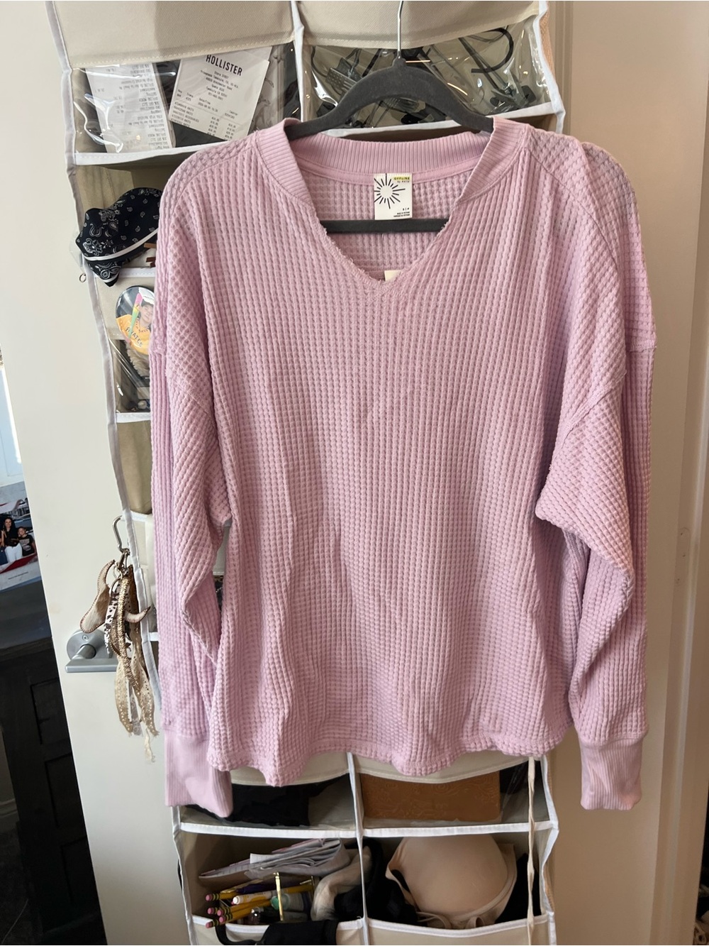 aerie Lavender Waffle V-Neck Sweater